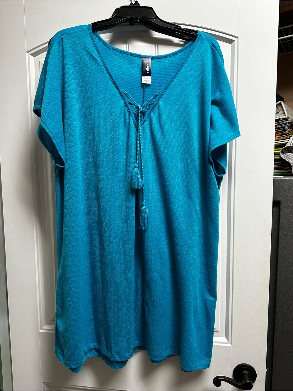 Swimsuits For All Teal Lace-Up V-Neck Tunic